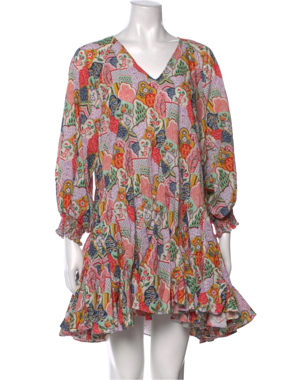 RHODE Olivia Long Sleeve Mini Dress Wallflower Floral Print Size Small